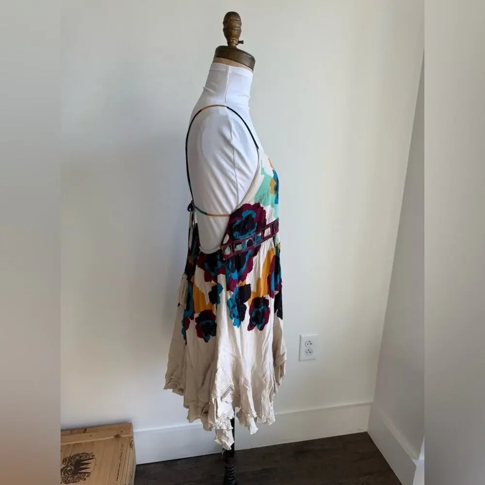 Free People Women's Sweet Lucy Slip Sun Dress Embroidered Tasseled Size XS Multi
